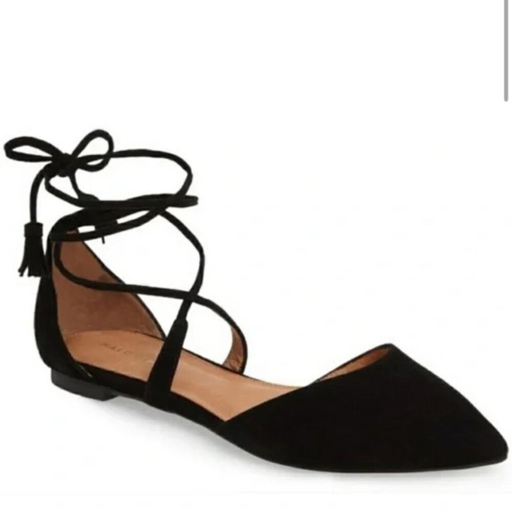 Halogen black suede strap up flats